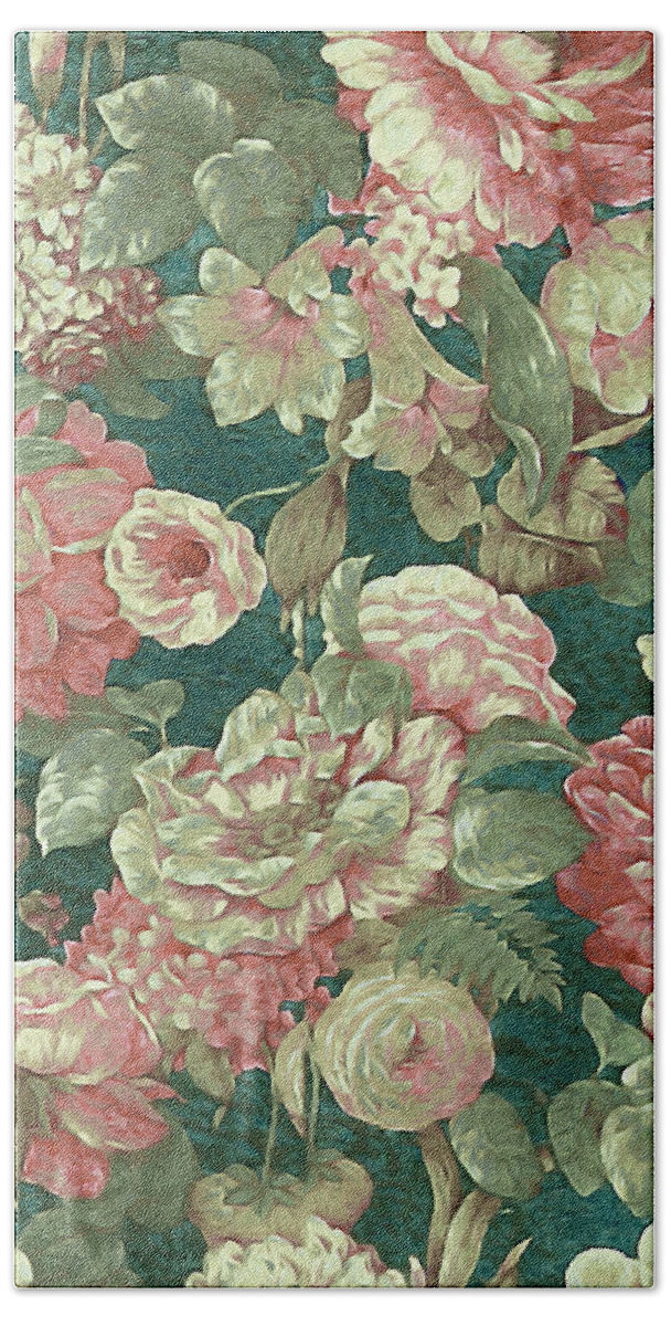Vintage Floral Beach Sheet featuring the mixed media Victorian Garden by Susan Maxwell Schmidt