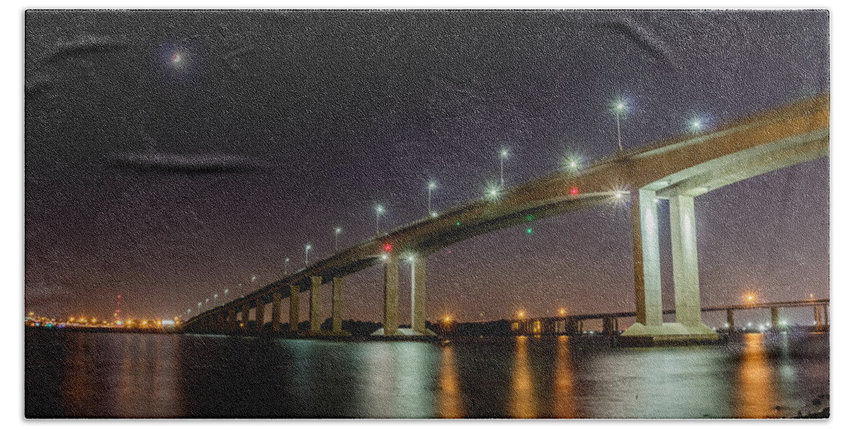 Middlesex County Beach Towel featuring the photograph Victory Bridge at night by SAURAVphoto Online Store