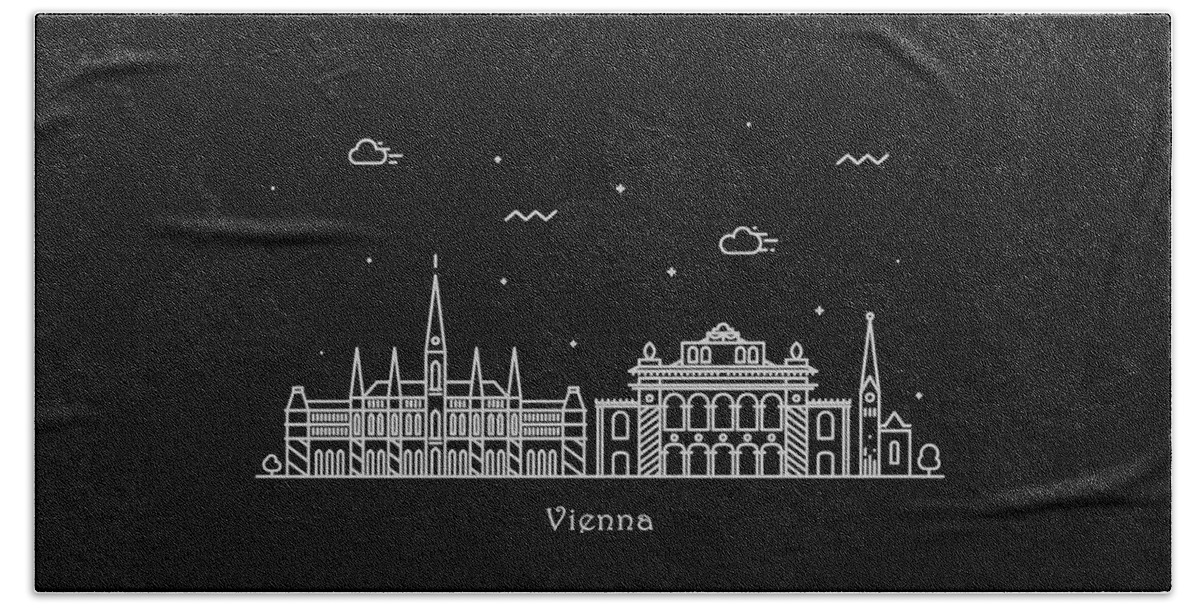 Wien Beach Towel featuring the drawing Vienna Skyline Travel Poster by Inspirowl Design