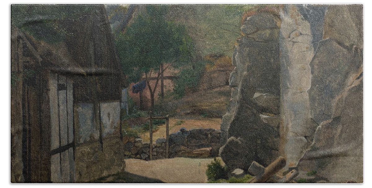 19th Century Art Beach Towel featuring the painting View of Gudhjem by Otto Haslund