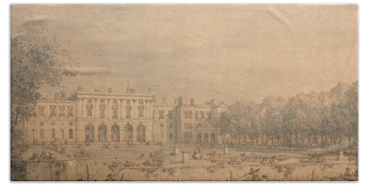 18th Century Art Beach Towel featuring the drawing View of Old Somerset House from the Thames by Canaletto