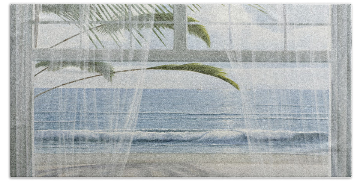 Windowscape Beach Towel featuring the painting View of the Tropics by Diane Romanello