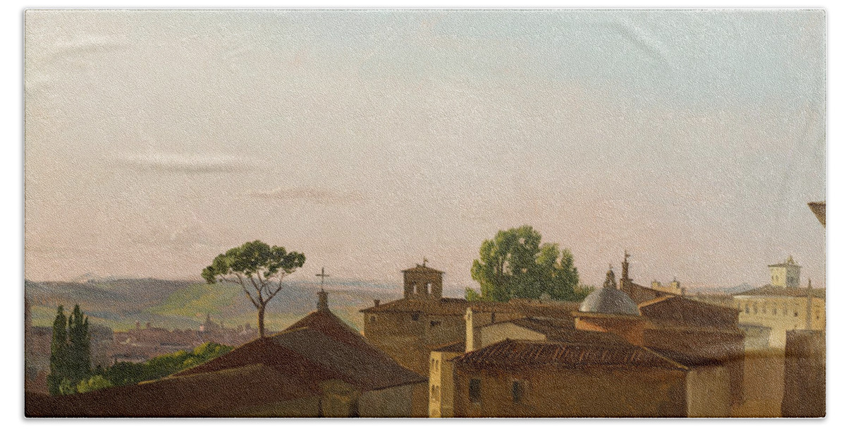 Simon Denis Beach Sheet featuring the painting View on the Quirinal Hill. Rome by Simon Denis