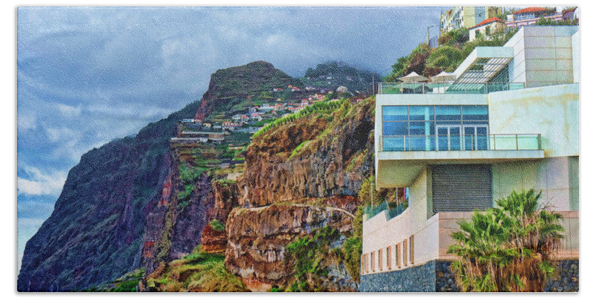 Fishing Beach Towel featuring the photograph Viewpoint over Camara de Lobos Madeira Portugal by Brenda Kean