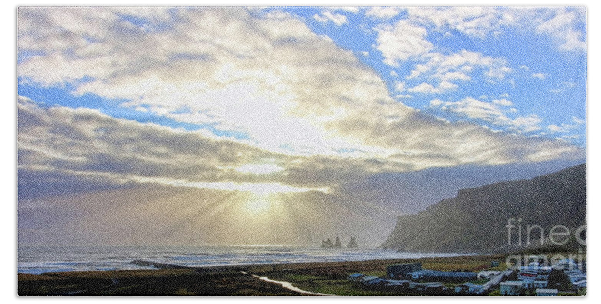 Vik Beach Sheet featuring the photograph Vik Iceland Sunrays 7028 crop by Jack Schultz