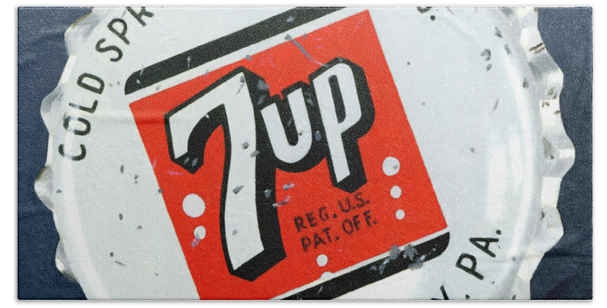Vintage Beach Sheet featuring the painting Vintag Bottle Cap, 7up by Rob De Vries