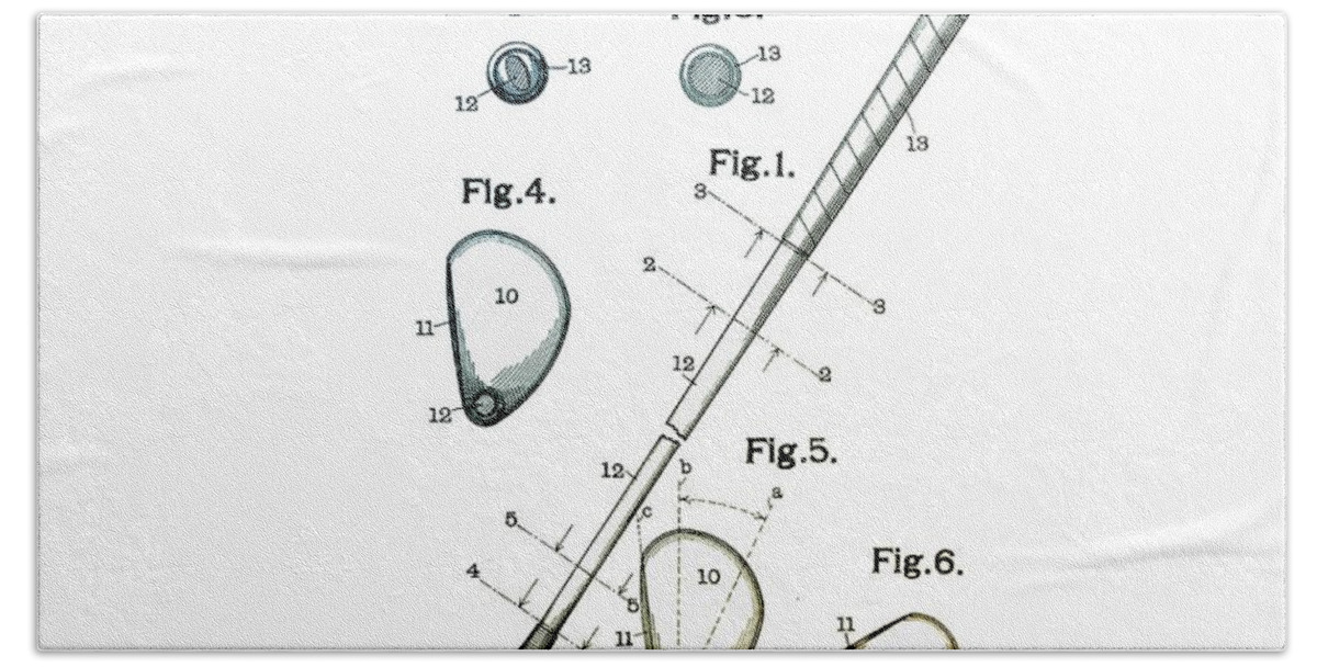 1910 Beach Towel featuring the digital art Vintage 1910 Golf Club Patent by Bill Cannon