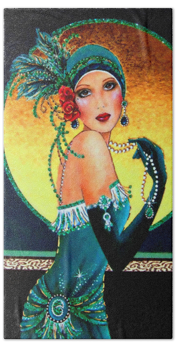 Art Deco Beach Towel featuring the painting Vintage 1920s Fashion Girl by Ian Gledhill