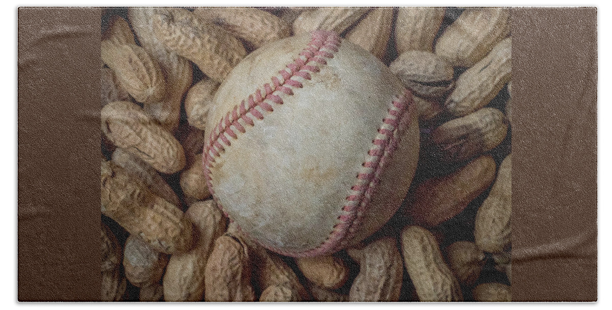 Terry D Photography Beach Towel featuring the photograph Vintage Baseball and Peanuts Square by Terry DeLuco