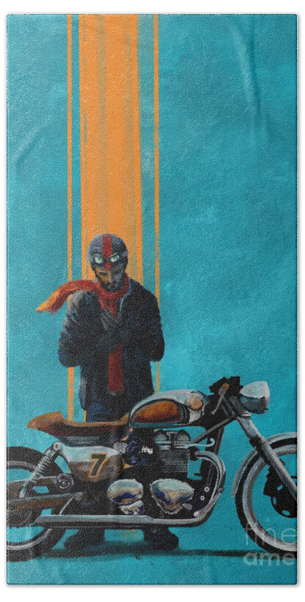 Cafe Racer Beach Towel featuring the painting Vintage Cafe racer by Sassan Filsoof