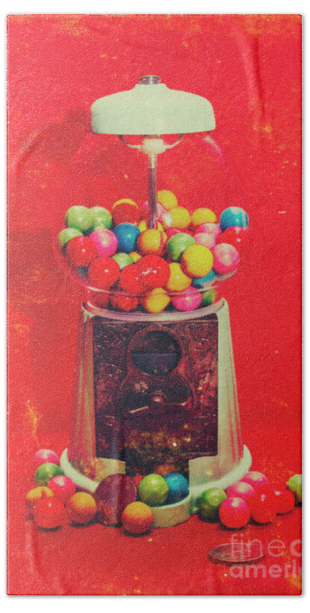 Retro Beach Towel featuring the photograph Vintage candy store gum ball machine by Jorgo Photography