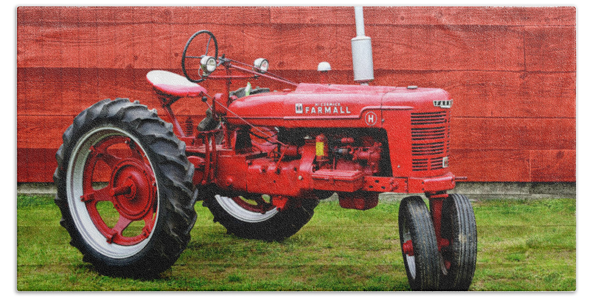Tractor Beach Towel featuring the photograph Vintage Farmall Tractor with Barnwood by Luke Moore