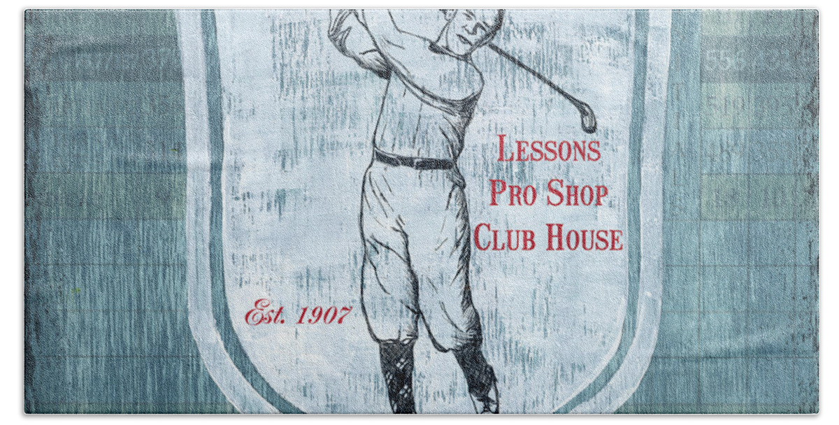 Golf Beach Towel featuring the painting Vintage Golf Blue 1 by Debbie DeWitt