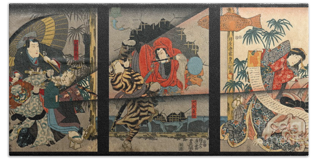 Vintage Kabuki Poster 1847 Beach Towel featuring the photograph Vintage Kabuki Poster 1847 by Padre Art