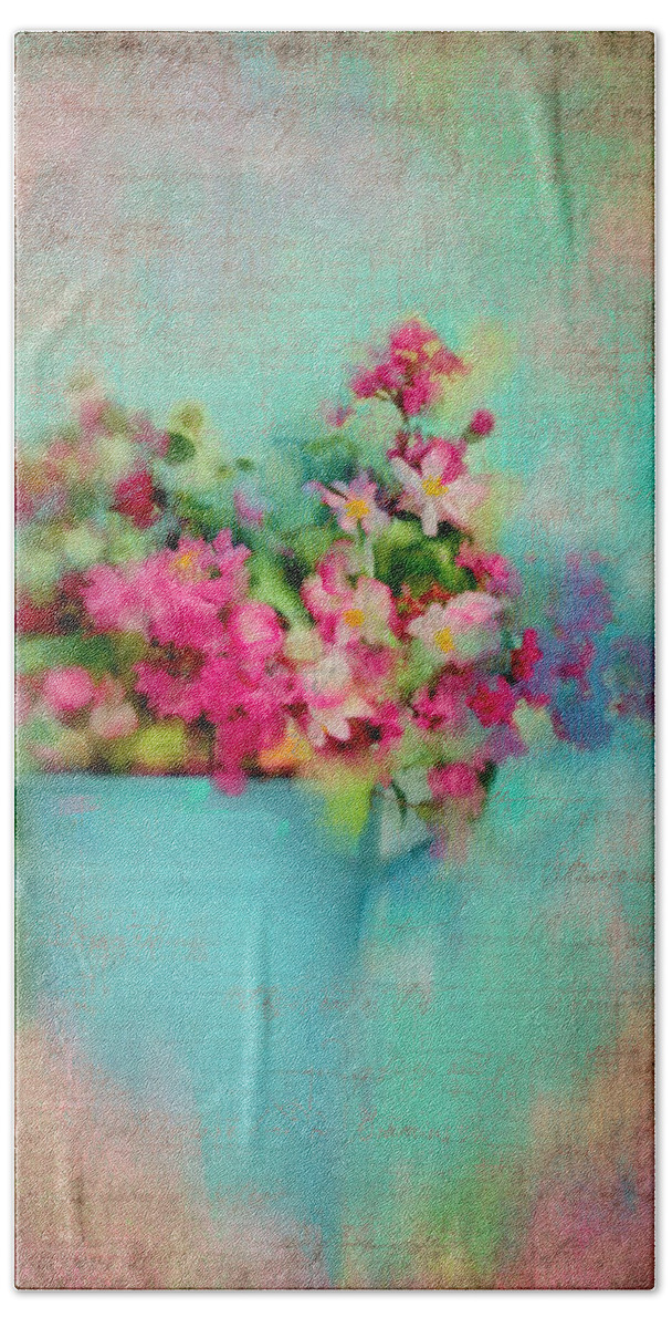 Tin Bucket Beach Towel featuring the photograph Flowers from a Cottage Garden by Carla Parris