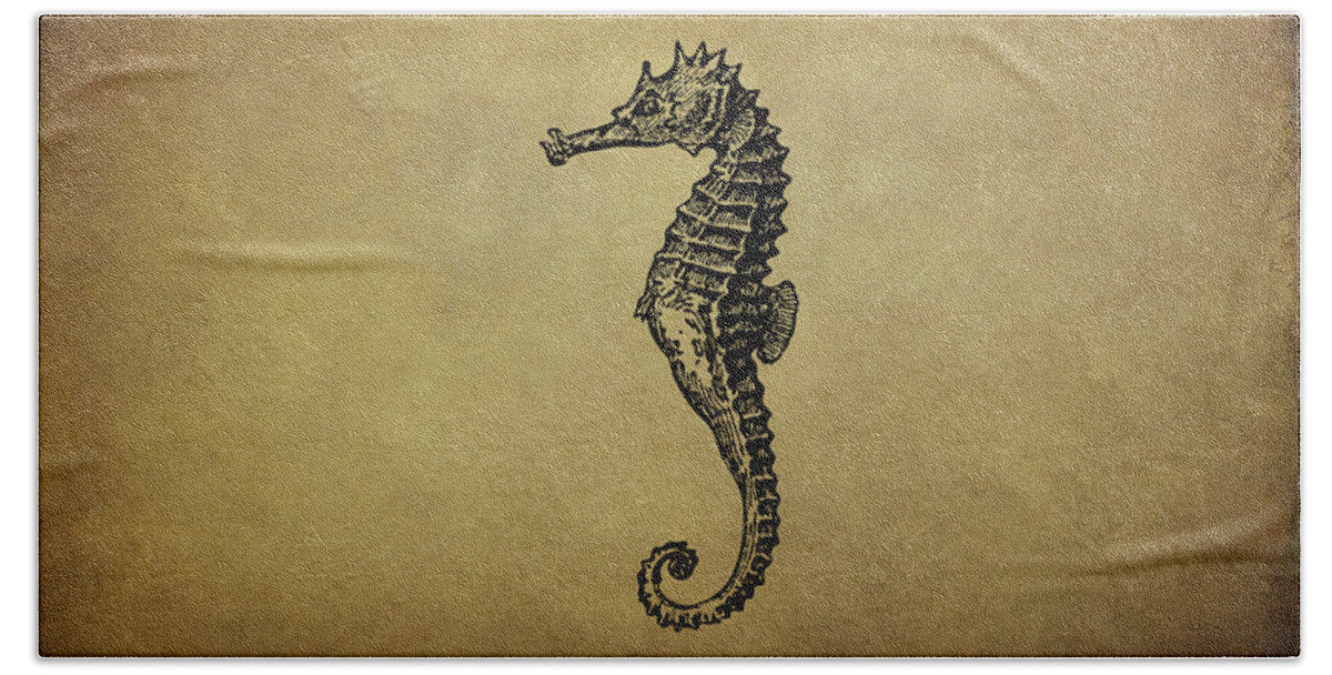 Seahorse Beach Sheet featuring the drawing Vintage Seahorse Illustration by Peggy Collins