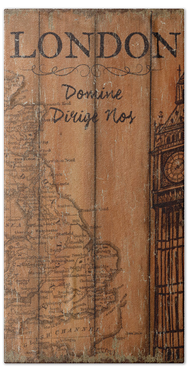 London Beach Sheet featuring the painting Vintage Travel London by Debbie DeWitt