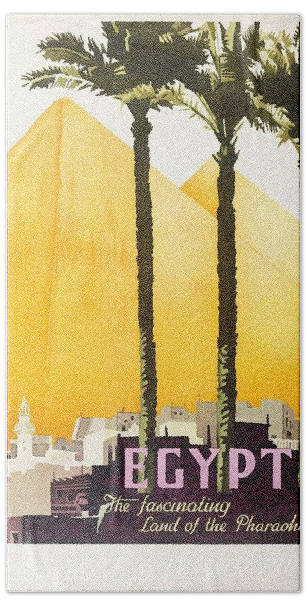 Vintage Travel Poster Egypt Land Of The Pharaohs Beach Towel featuring the painting Vintage Travel Poster by MotionAge Designs