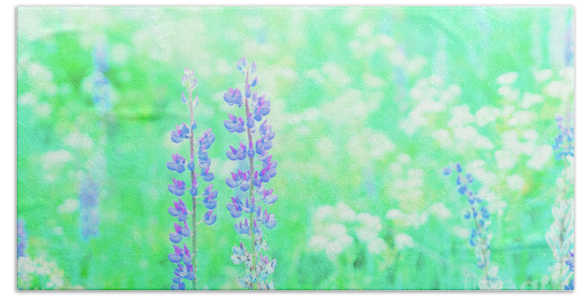 Forest Beach Towel featuring the photograph Violet Lupine Lane by Anastasy Yarmolovich