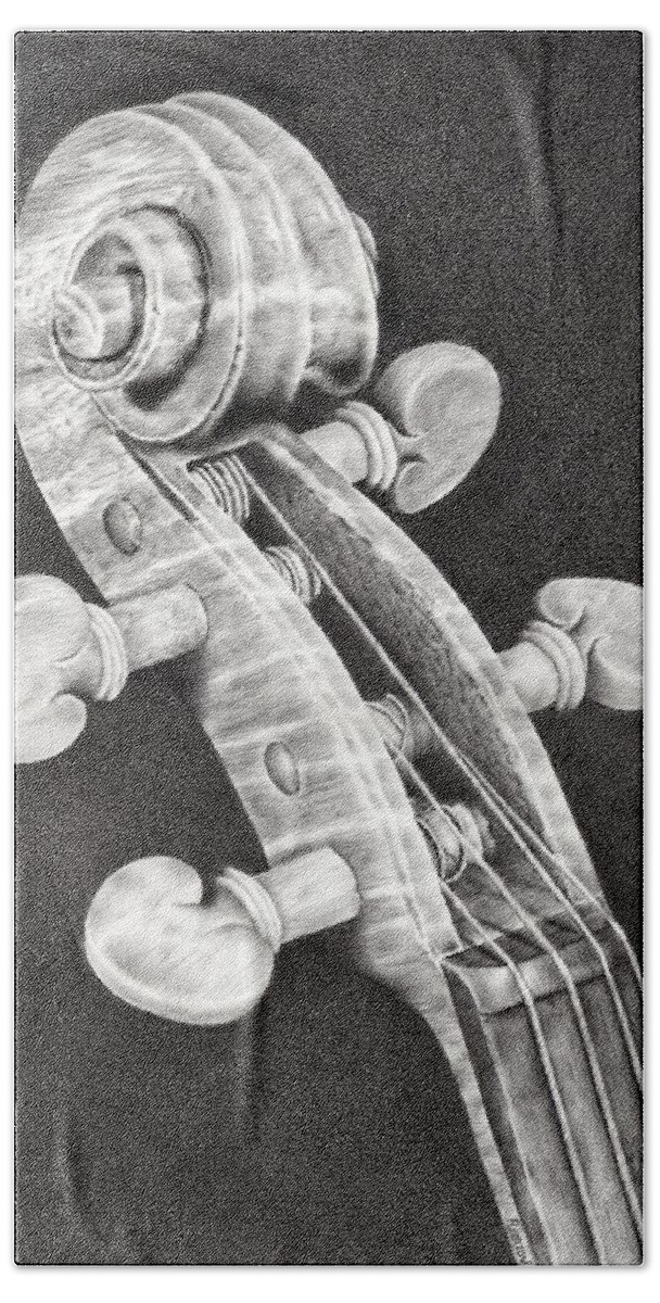 Violin Beach Towel featuring the drawing Violin Scroll by Casey 'Remrov' Vormer