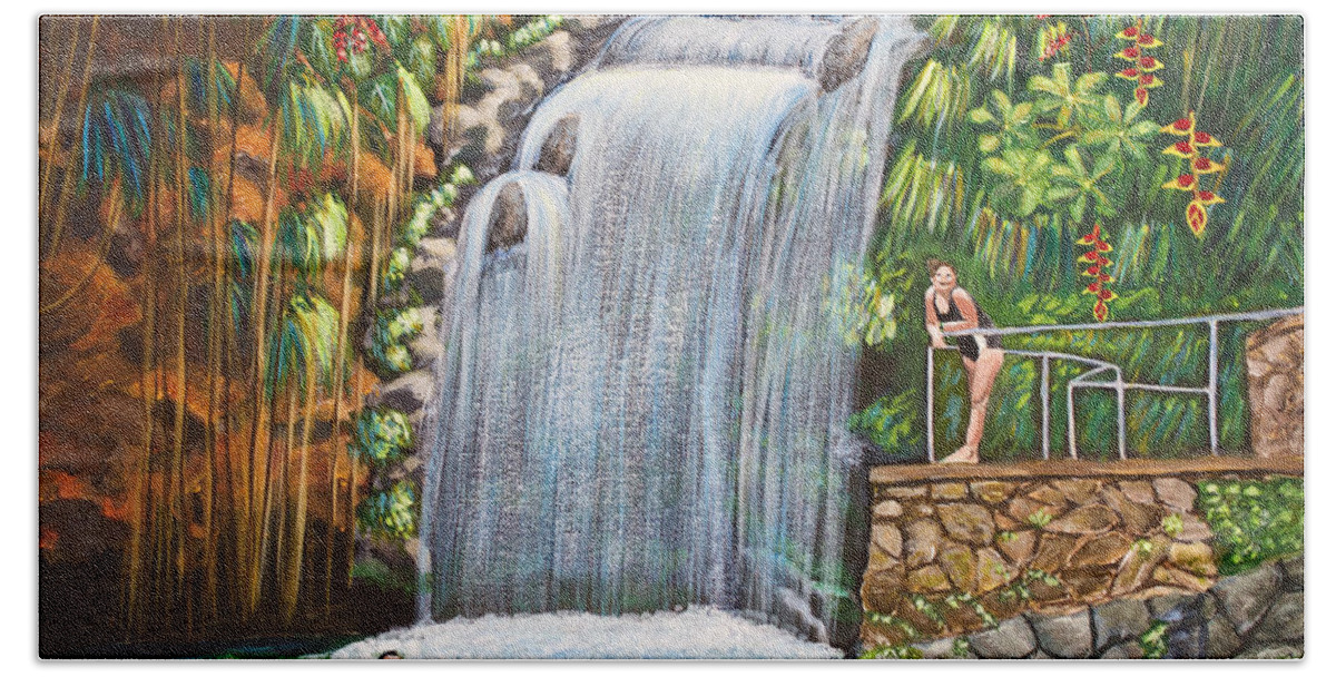 Annandale Waterfall Beach Sheet featuring the painting Visitors To The Falls by Laura Forde