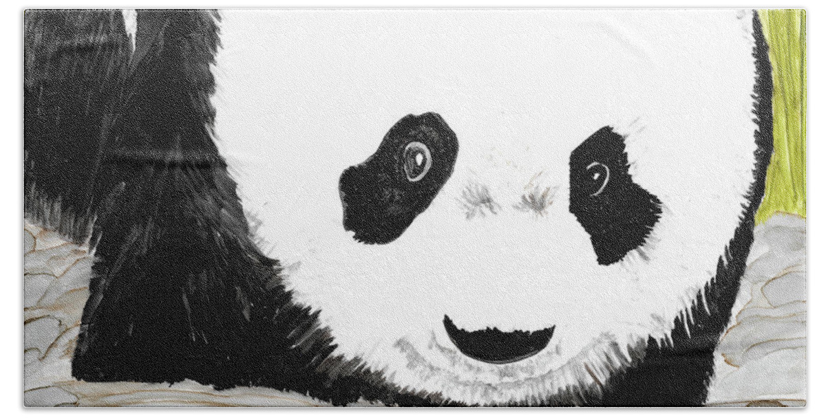 Panda Beach Sheet featuring the painting Vivi's Pet Panda by Eli Tynan