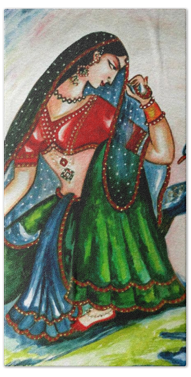 Radha Beach Towel featuring the painting Viyog by Harsh Malik