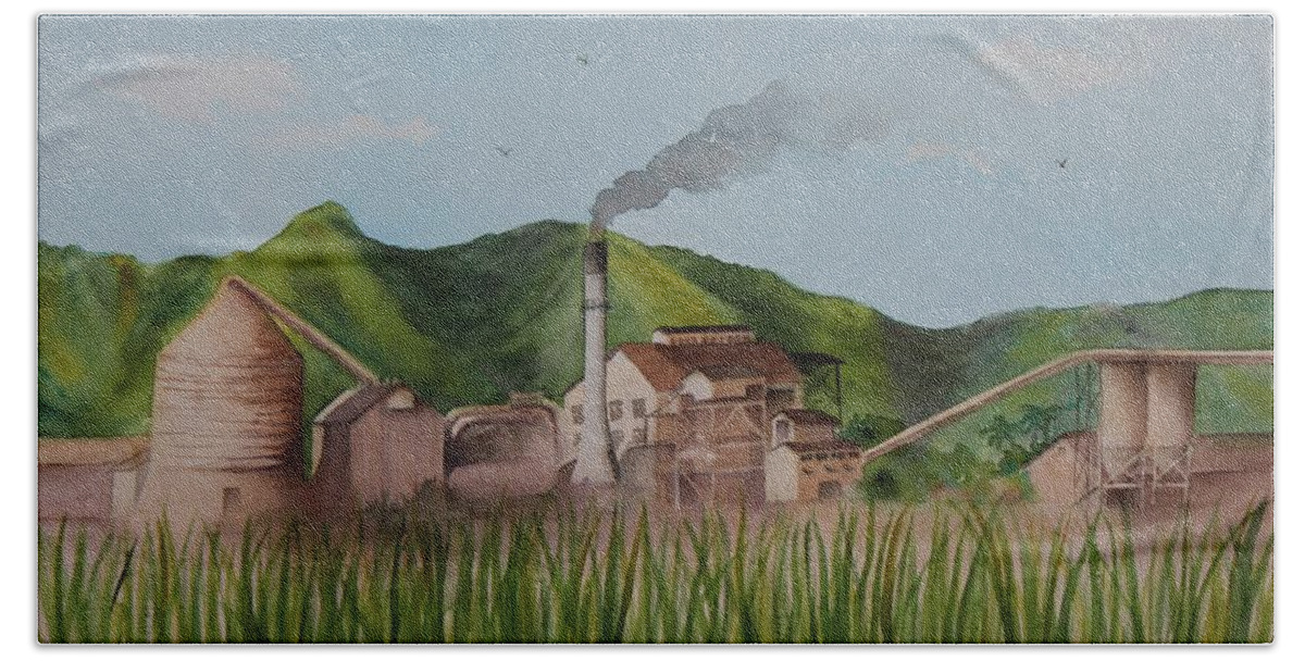 Waialua Beach Towel featuring the painting Waialua Sugar Mill by Kelly Miyuki Kimura