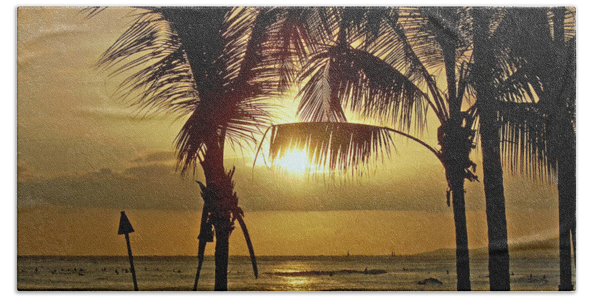 Waikiki Beach Beach Sheet featuring the photograph Waikiki Sunset by Anthony Baatz