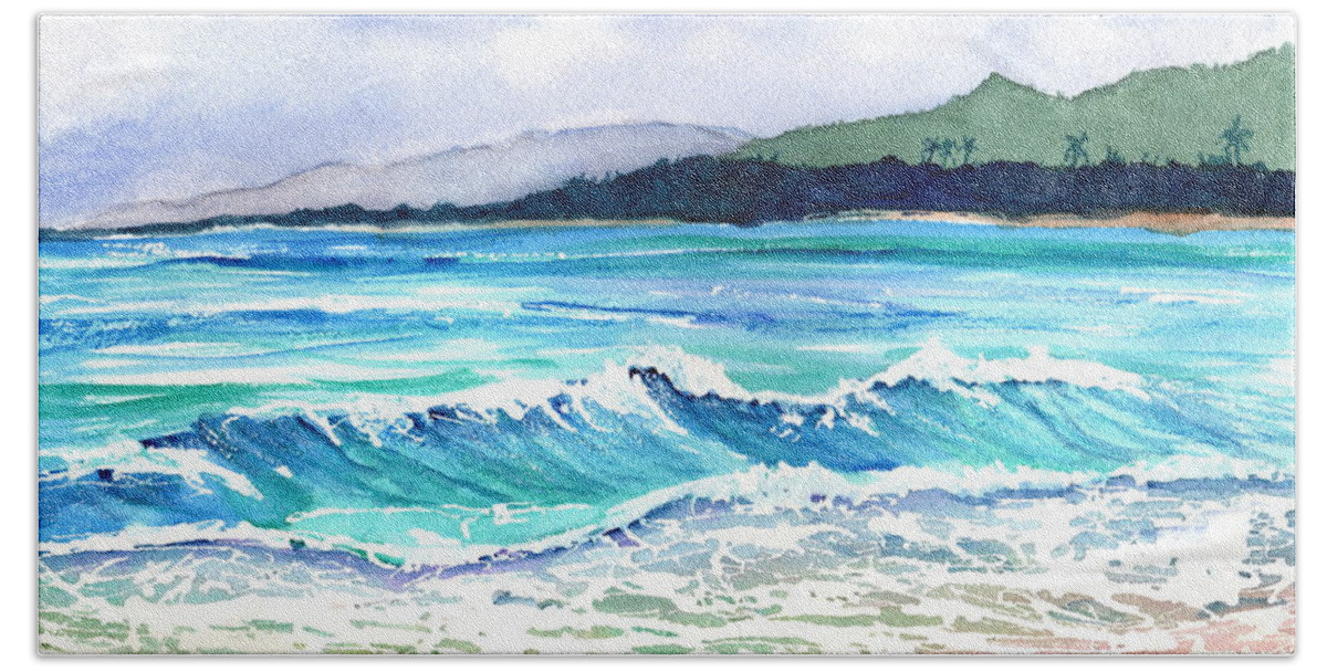 Wailua Beach Kauai Beach Sheet featuring the painting Wailua Beach by Marionette Taboniar