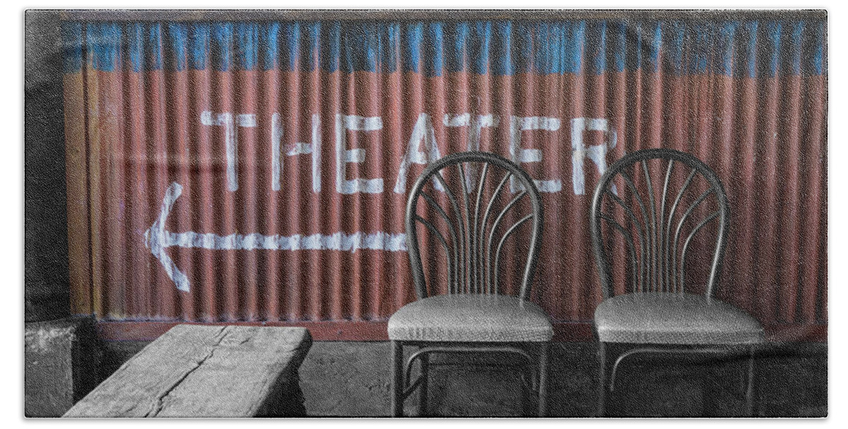 Theater Beach Towel featuring the photograph Corrugated Metal Theater Sign by Jason Fink