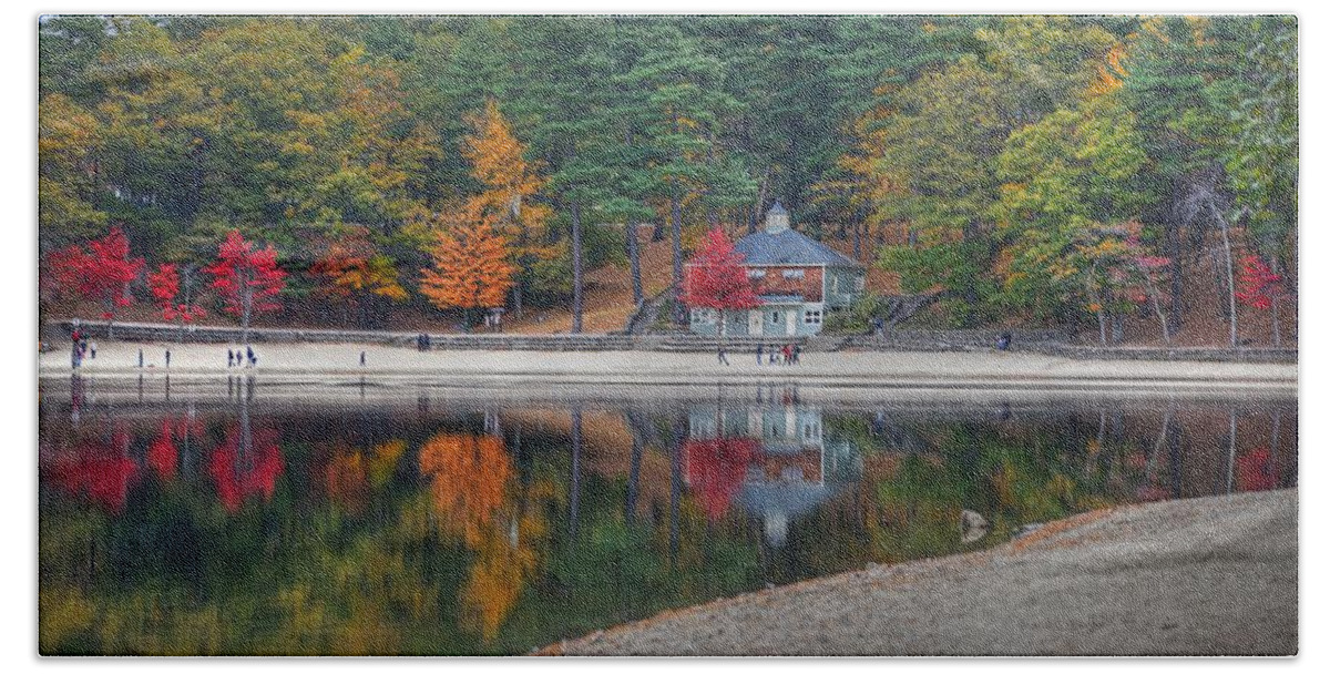 Walden Beach Towel featuring the photograph Walden Pond Bath House Concord MA Beach by Toby McGuire