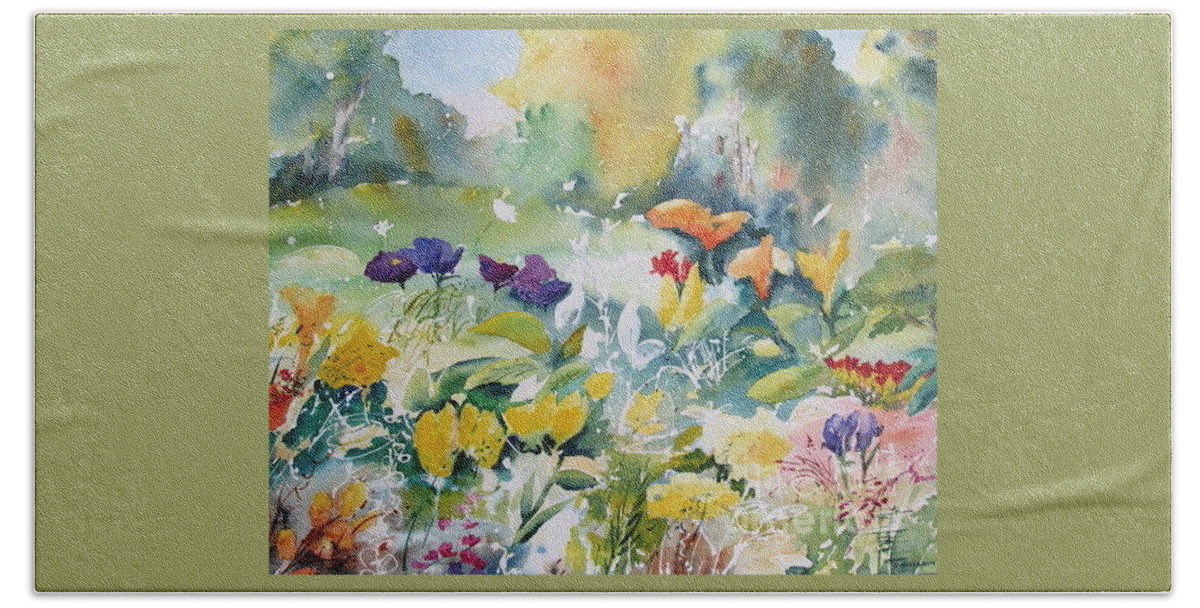 Watercolor Beach Sheet featuring the painting Walk In The Park by John Nussbaum