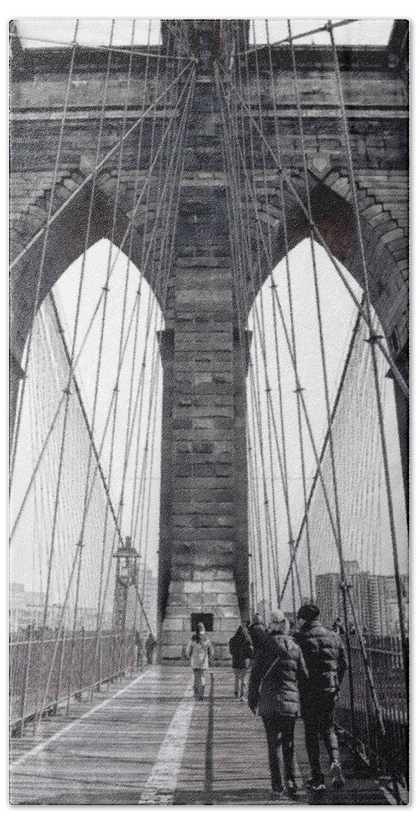 Brooklyn Bridge Beach Towel featuring the photograph Walking Across the Brooklyn Bridge by Dyle Warren