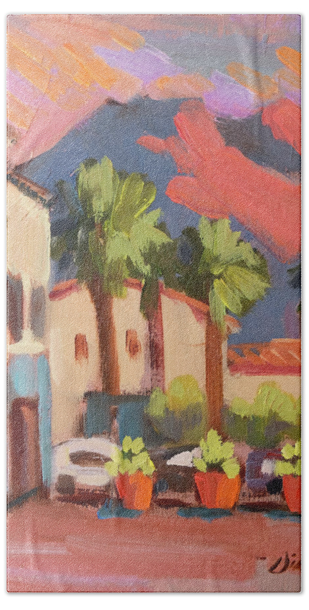 Old Town Beach Sheet featuring the painting Walking Area in Old Town La Quinta by Diane McClary