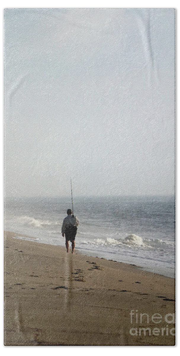 Landscape Beach Towel featuring the photograph Walking Fisherman by Mary Haber