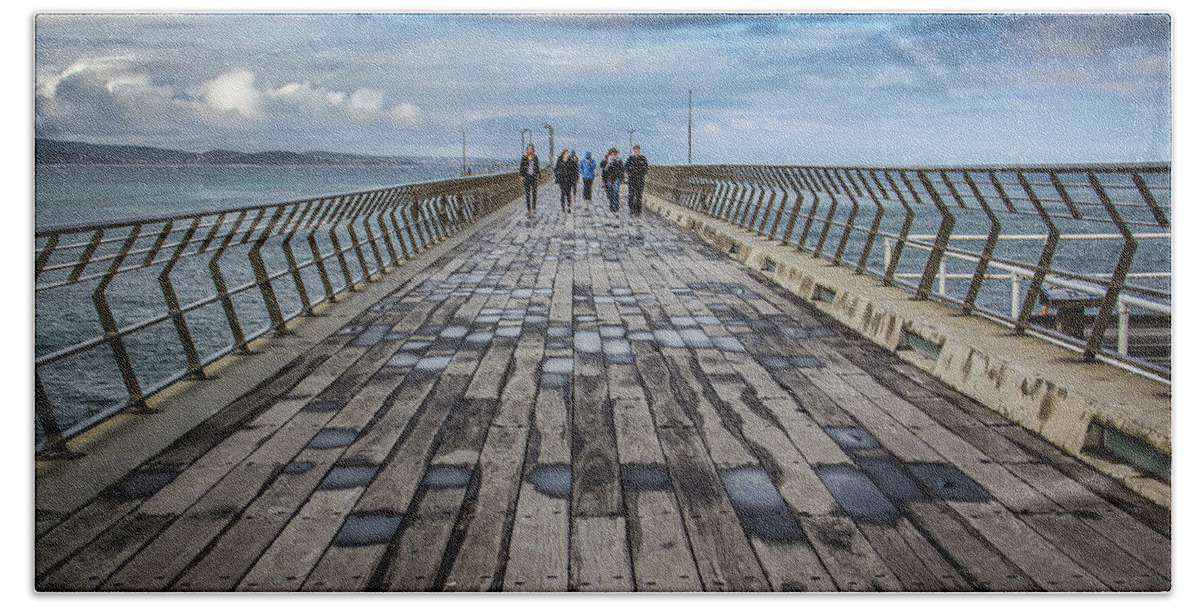 Pier Beach Sheet featuring the photograph Walking the Pier by Perry Webster