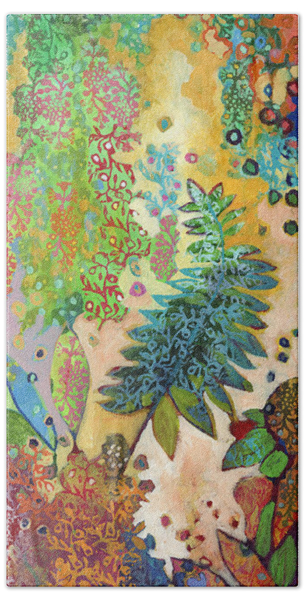 Abstract Beach Towel featuring the painting Walking with the Forest Spirits Part 2 by Jennifer Lommers