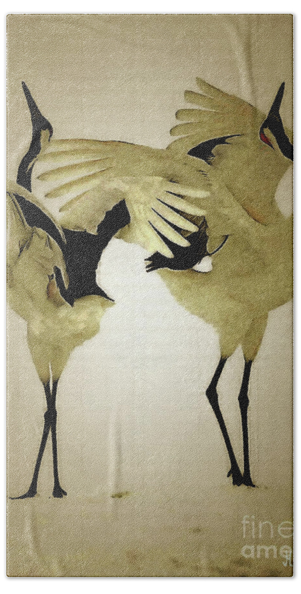 Birds Beach Towel featuring the digital art Waltz of the Cranes by Humphrey Isselt