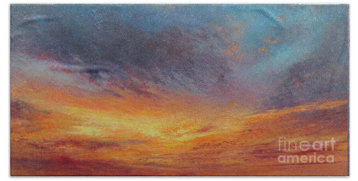 Sunset Sky Beach Towel featuring the painting Warm Embrace by Valerie Travers