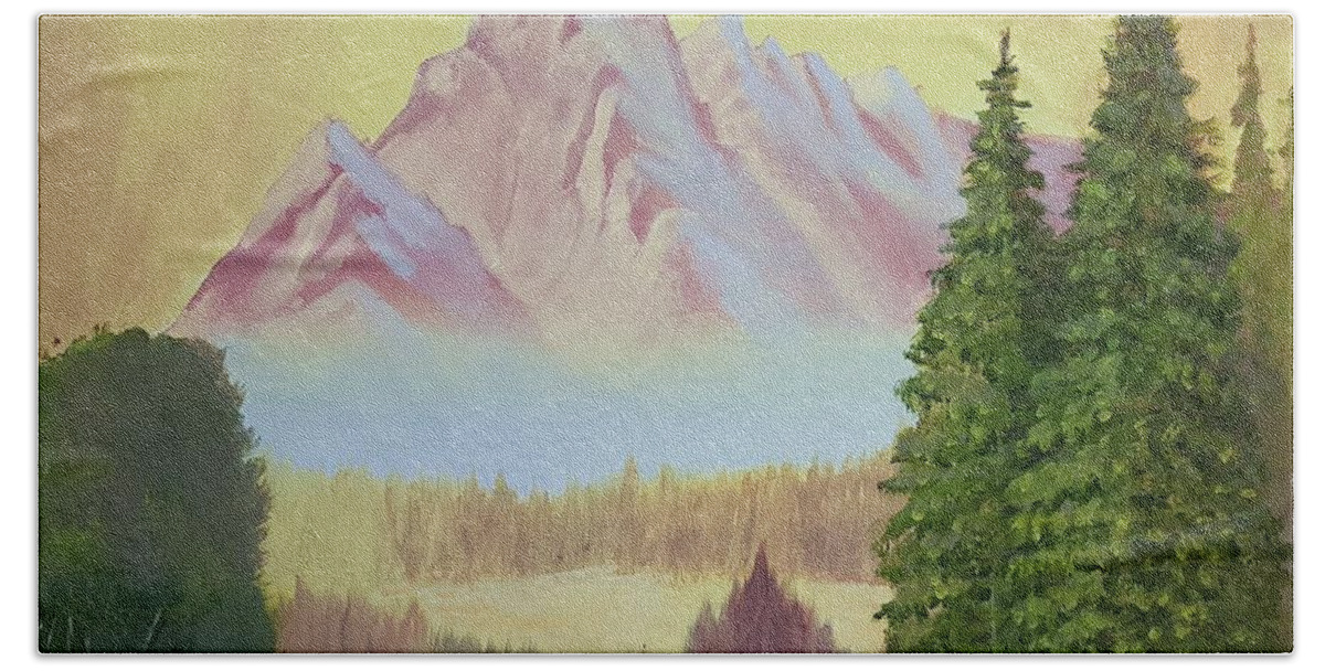 Landscape Beach Sheet featuring the painting Warm Mountain by Cassy Allsworth