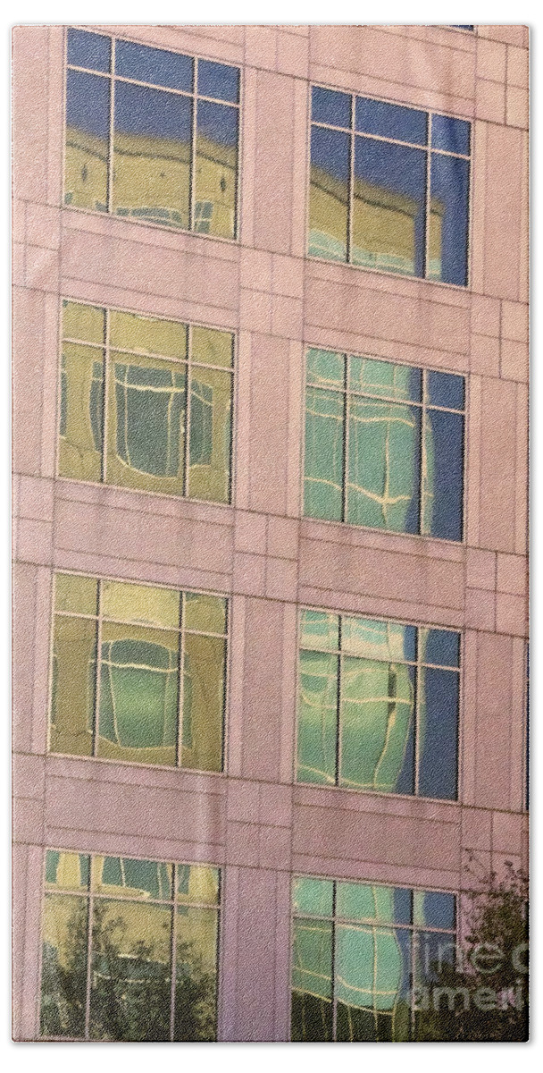 Architecture Beach Sheet featuring the photograph Warped Window Reflectionss by Linda Phelps