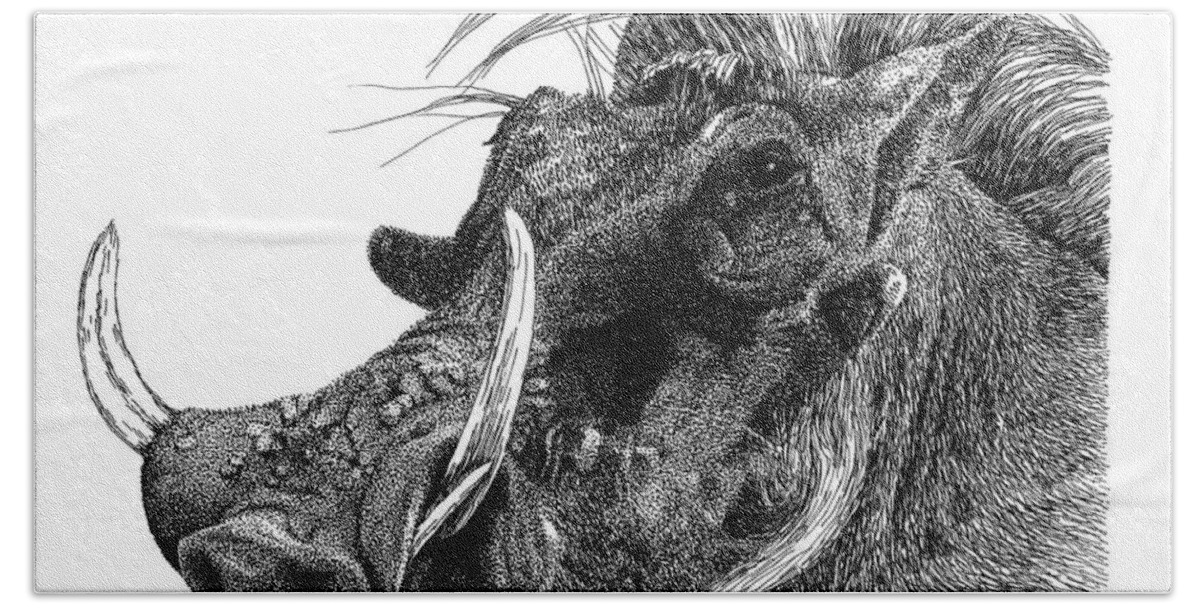 Warthog Beach Towel featuring the drawing Warthog by Scott Woyak