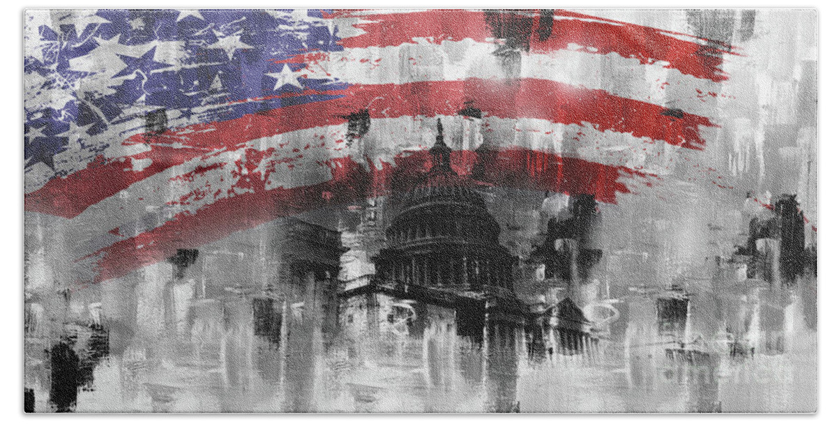 American Beach Towel featuring the painting Washington DC Building 01A by Gull G