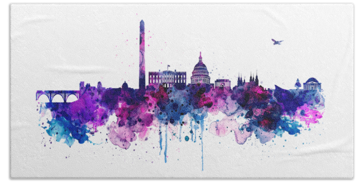 Washington Dc Beach Sheet featuring the painting Washington DC Skyline by Marian Voicu