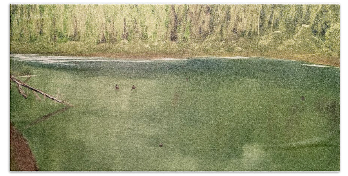 Washington Beach Sheet featuring the painting Washington Pine Lake by David Bartsch