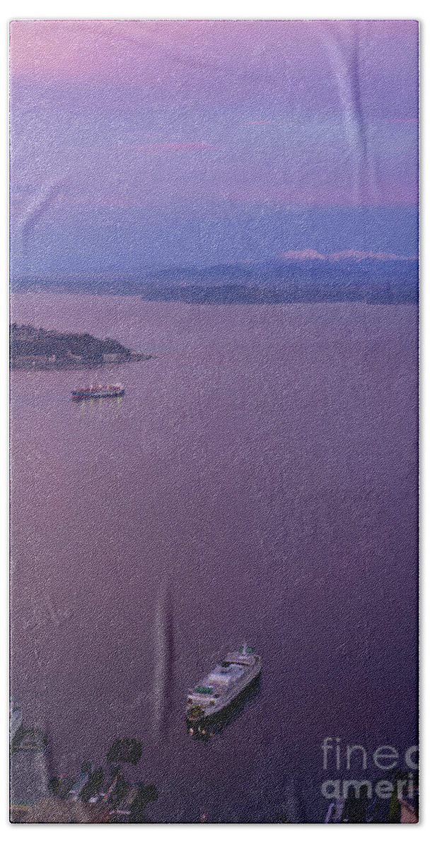 Seattle Beach Sheet featuring the photograph Washington State Ferry Sunrise Light by Mike Reid