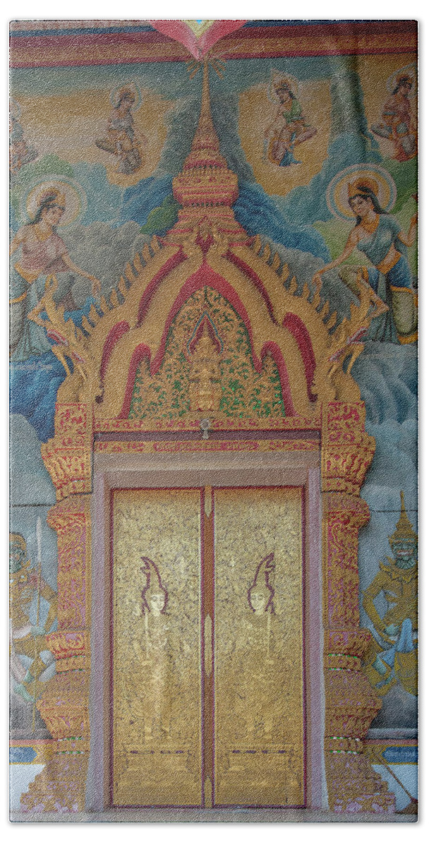 Scenic Beach Towel featuring the photograph Wat Aranyawat Phra Wihan Doors DTHCM1563 by Gerry Gantt
