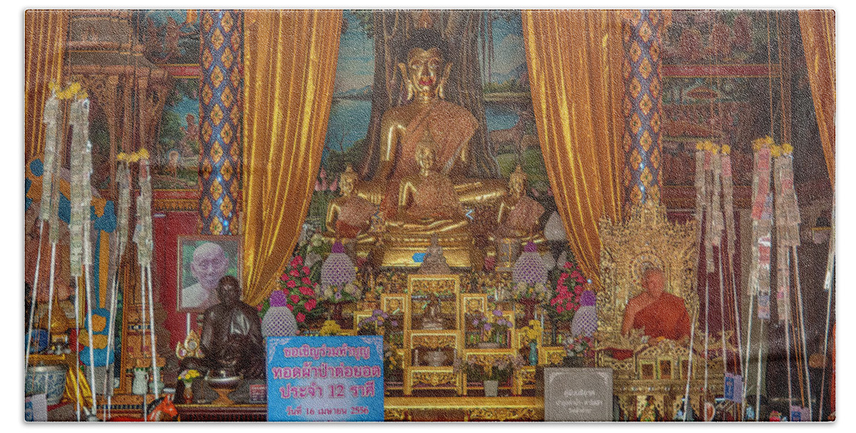 Scenic Beach Towel featuring the photograph Wat Fa Ham Phra Wihan Buddha and Monk Images DTHCM1344 by Gerry Gantt