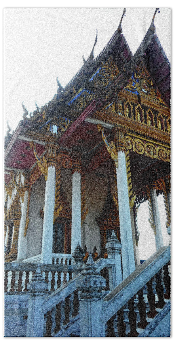  Laem Chabang Beach Sheet featuring the photograph Wat Sawangfa 11 by Ron Kandt